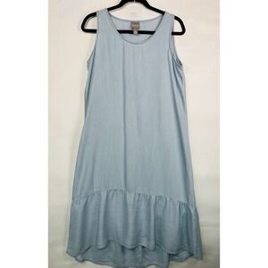 Chicos Sleeveless Midi Dress With Ruffle Bottom Light Wash Denim Chambray Sz‎ 1